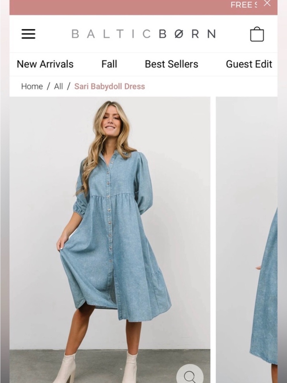 Baltic Born Light Denim Button-Front Babydoll Dress